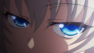 white and blue wall decor, Tomori Nao, Charlotte (anime), blue eyes, closeup