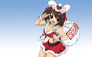 brown haired female anime character in santa claus suit