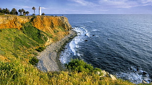 lighthouse beside body of water HD wallpaper