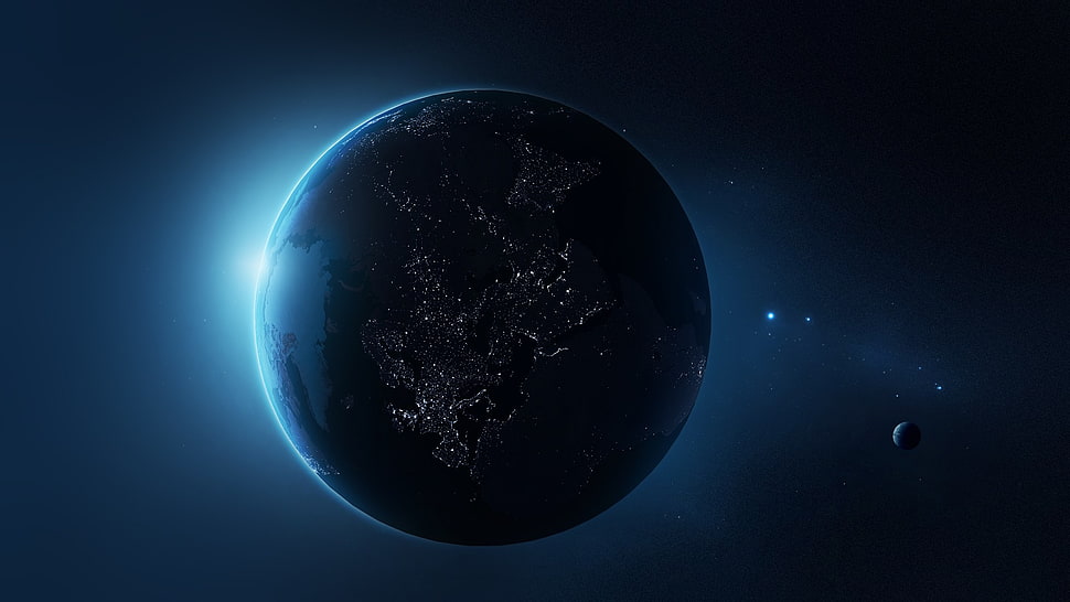 round black and blue planet HD wallpaper