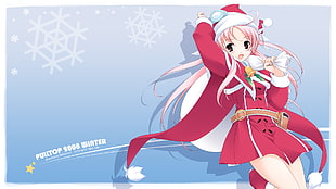 girl anime character wearing red and white winter coat digital wallpaper