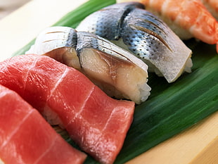 sushi with raw meat and fish
