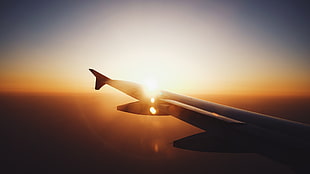 photo of airplane during golden hour HD wallpaper