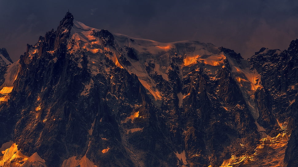 snow-covered mountain wallpaper, mountains, lights, ice, clouds HD wallpaper