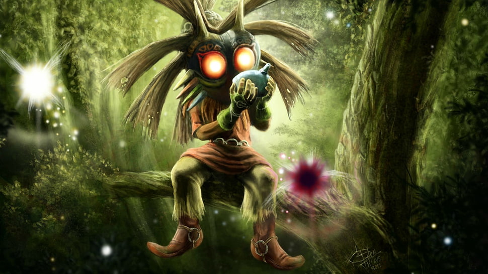 creature holding ball wallpaper, The Legend of Zelda: Majora's Mask, skull kid, The Legend of Zelda, video games HD wallpaper