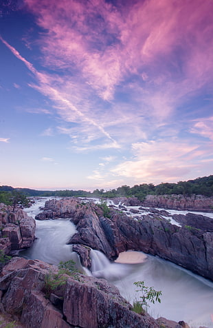 landscape photography of waterfalls under clear sky during daytime, great falls HD wallpaper