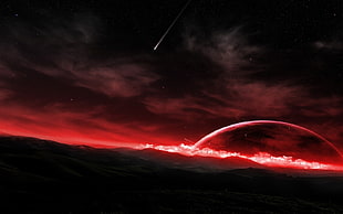 red moon digital wallpaper, nature