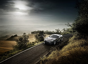 black Aston Martin DB9 on gray top road