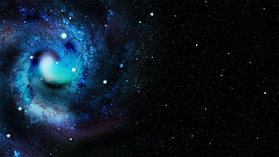 blue galaxy, space, colorful, digital art, stars