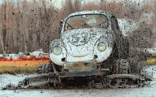 white car, mud, car, racing