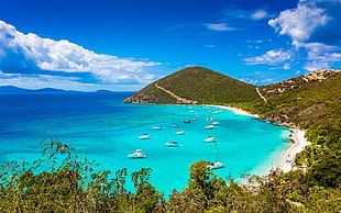 white sand beach, beach, boat, nature, British Virgin Islands HD wallpaper