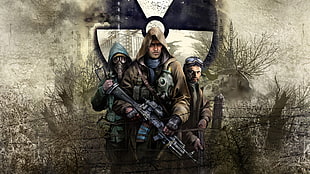 men holding guns illustration, S.T.A.L.K.E.R., video games HD wallpaper