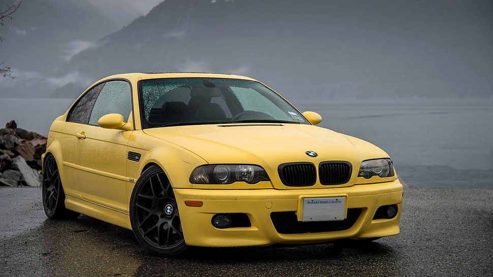 yellow BMW E46 coupe, car, BMW HD wallpaper