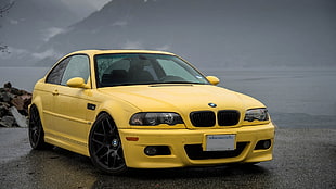 yellow BMW E46 coupe, car, BMW