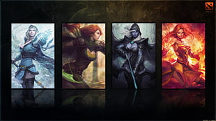 four Crystal Maiden, wind ranger, Traxex and Lina Inverse digital wallpaper, Dota 2, Rylai, Windrunner, Drow Ranger