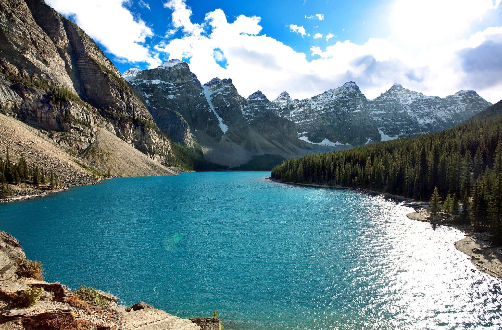 calm lake panorama photography, moraine lake