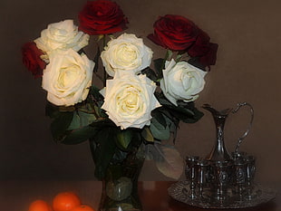 five white and 3 red rose flowers