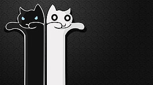 black and white cat caricature, artwork, black, white, cat HD wallpaper