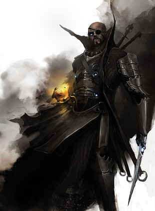 man wearing armor while holding sword and yellow glowing ball digital wallpaper, The Avengers, fantasy art, Nick Fury