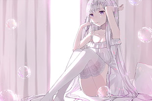 white-haired female anime character in nighties
