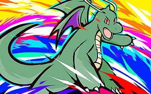 green dragon painting, ishmam, Pokémon, Dragonite, Shiny Dragonite HD wallpaper