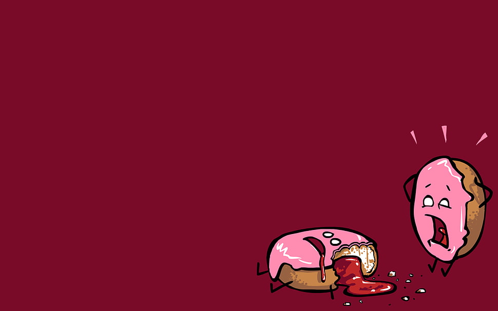 bitten doughnut illustration, donut, panic, humor HD wallpaper