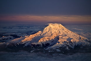 snow mountain, Mount Rainier, mountains, aerial view, dusk HD wallpaper
