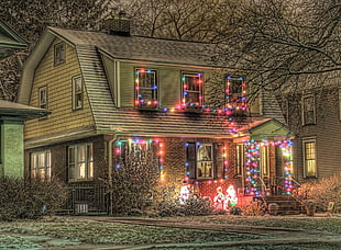 house with Christmas decor during nighttime