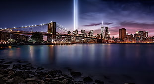 Brooklyn Bridge, New York, cityscape, New York City, Brooklyn Bridge, night HD wallpaper
