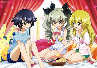 illustration of three female characters HD wallpaper