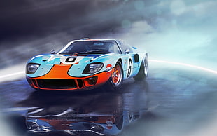 teal and orange Ford GT sports car