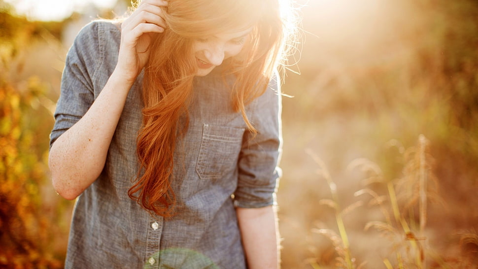 Danielle, model, smiling, bokeh HD wallpaper