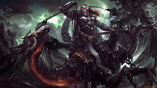 black dragon illustration, fantasy art, dragon, artwork, warrior