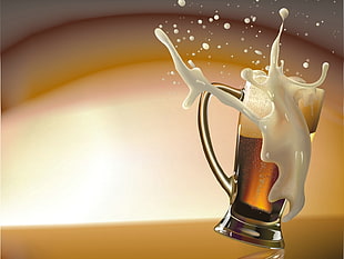 clear glass beer mug, beer, drinking glass, digital art, simple background