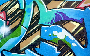 brown and blue graffiti illustration, graffiti