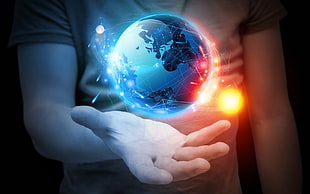 3D globe, Earth, Mozilla Firefox, hands, digital art HD wallpaper