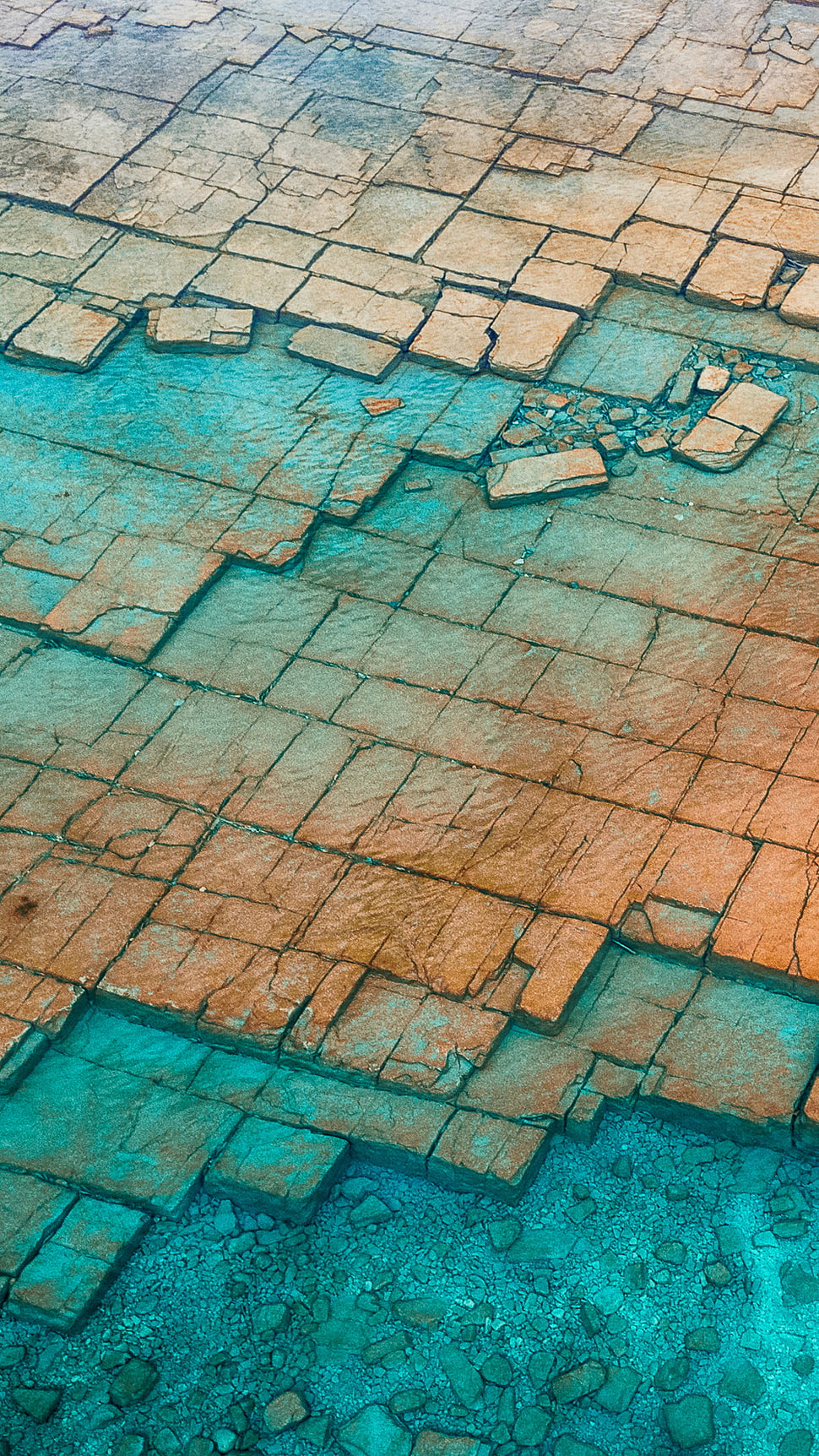brown concrete brick pavement, Canada, water, rocks, pattern HD wallpaper