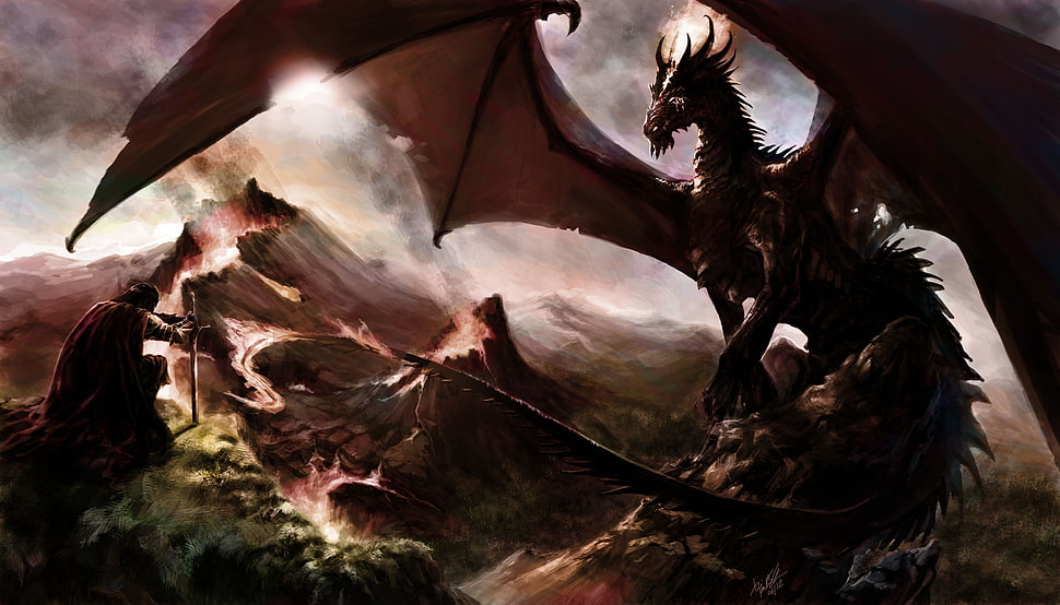 brown dragon wallpaper, fantasy art, dragon HD wallpaper