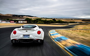 white and blue electric hair straightener, car, Alfa Romeo, Alfa Romeo 4C, blurred HD wallpaper