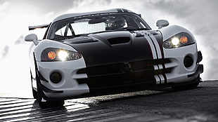 white and black Dodge Viper, SRT10, white, black, Dodge Viper HD wallpaper