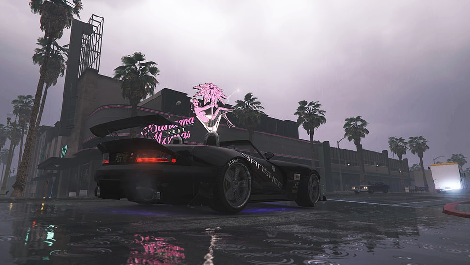black convertible coupe, Grand Theft Auto V, car, rain HD wallpaper