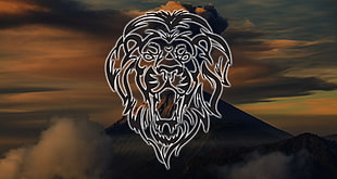 Lion logo, lion, volcano HD wallpaper