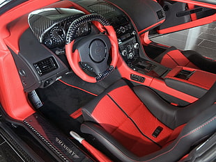 black and red car front interior