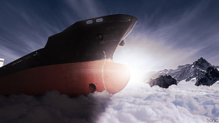 black and red airship, ship, ice, ice breaker