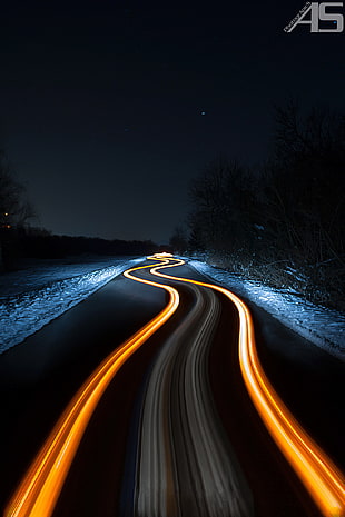 black road with yellow lights during night time, Adriano Saccio, 500px, dark, night HD wallpaper
