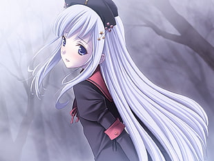 white long-haired female anime scenery