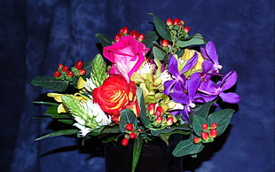 bouquet of purple, yellow and red flowers HD wallpaper