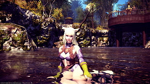 video game screenshot, Final Fantasy XIV, Square Enix, blonde, Miqo'te