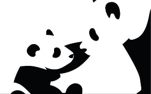 two Panda illustration, minimalism, artwork, animals, black