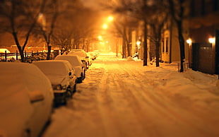 silver vehicle, photography, winter, snow, street